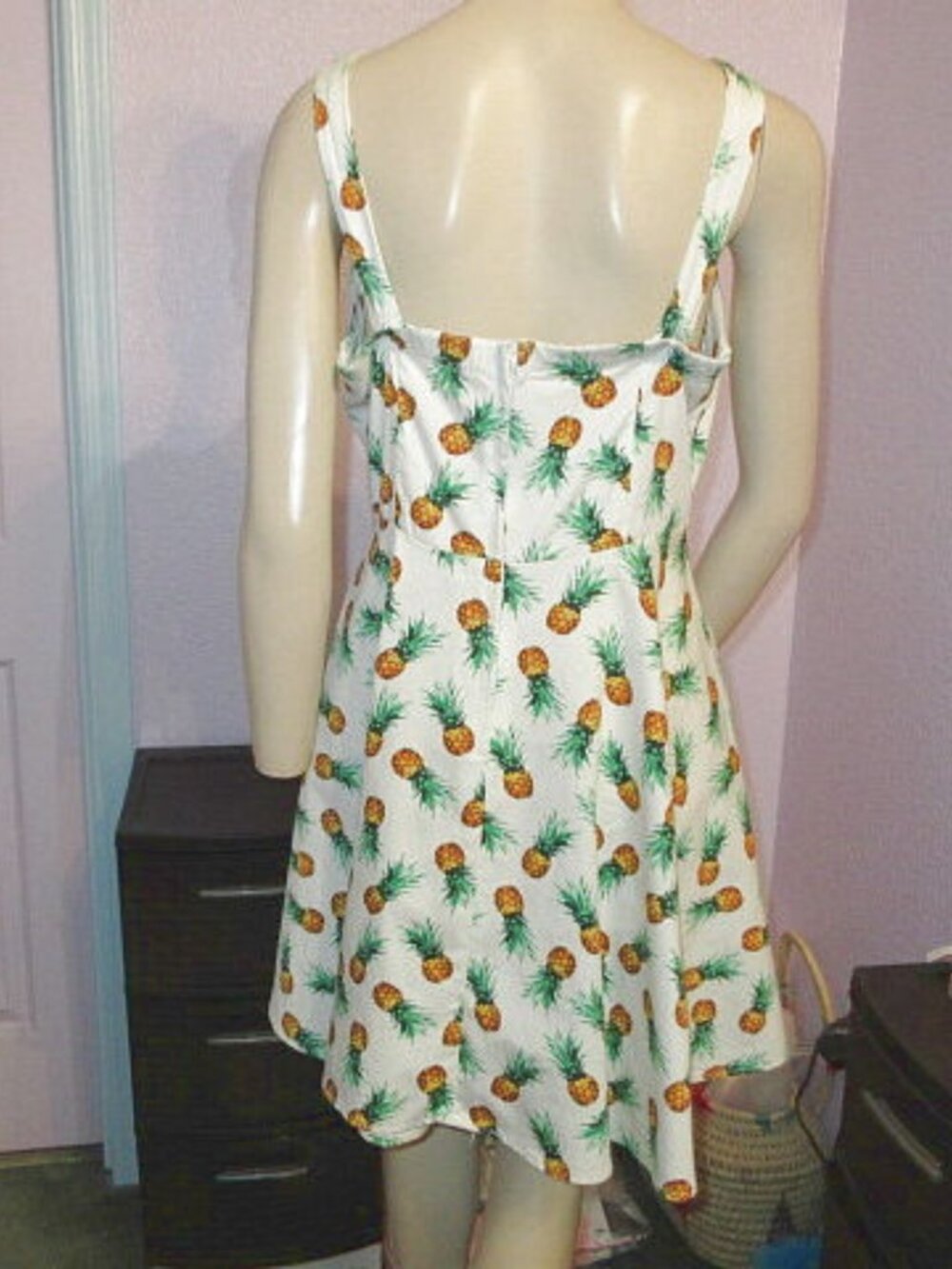 Vtg 50s Style Swing Dress Size L Pineapple Fit & Flare Tradwife Rockabilly Retro - Picture 7 of 10